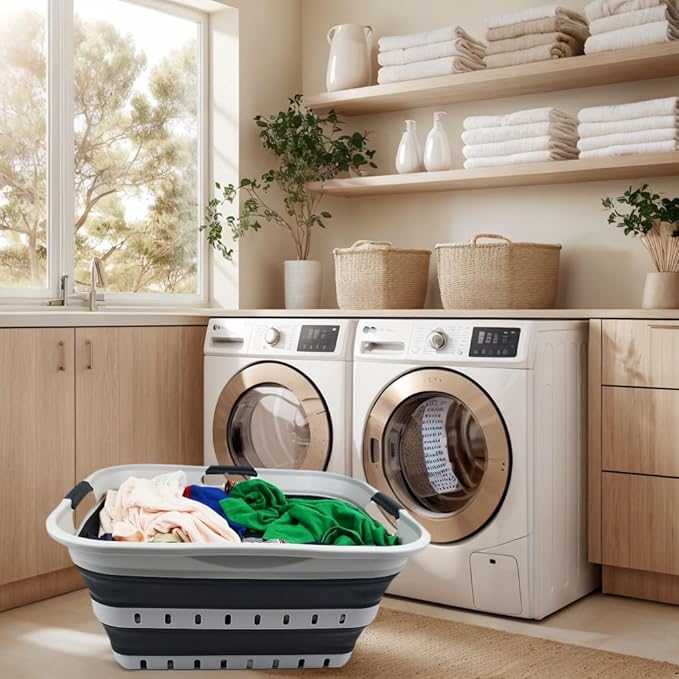 SAMMART 42L (11 gallon) Collapsible Plastic Laundry Basket - Foldable Pop Up Storage Container/Organizer - Space Saving Hampe