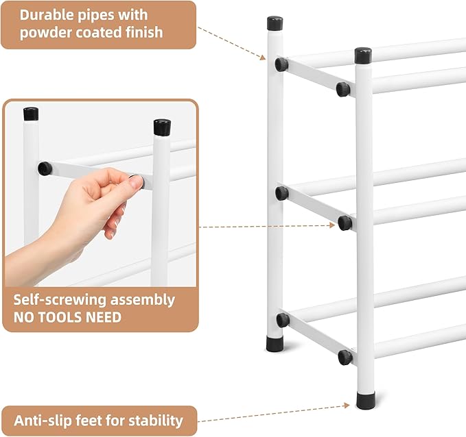 STORAGE MANIAC Expandable Shoe Rack, 12 Pairs Stackable Small Shoe Rack, Metal Adjustable Shoes Organizer for Closet, Entrywa