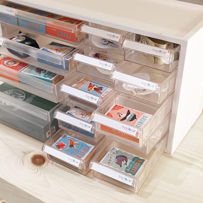 livinbox Desk Storage Organizer 14 Drawers, Parts Arts Hardware and Craft Manicure Storage Cabinet Bin, Teacher Toolbox, Stat