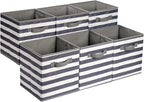 Amazon Basics Collapsible Fabric Storage Bins with Handles, Cube Organizer for Organizing, 13"x13"x13", White/Light Grey Stri