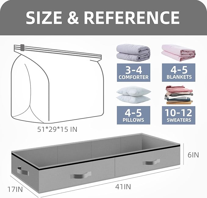 TAILI Under Bed Vacuum Storage Bags for Comforters and Blankets, Save 80% Space, Large Capacity Foldable Under Bed Storage Bo
