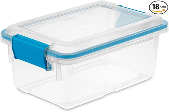 Sterilite 18-Pack Gasket Box, Weather-Resistant Storage Bins with Latching Lids, 7.5 Quart - Heavy-Duty Organizing Containers