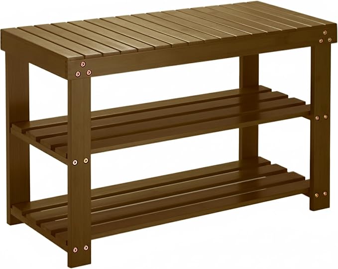 Pipishell Bamboo Shoe Rack Bench, 3 Tier Sturdy Shoe Bench, Storage Shoe Organizer, Holds up to 300lbs for Entryway Bedroom L