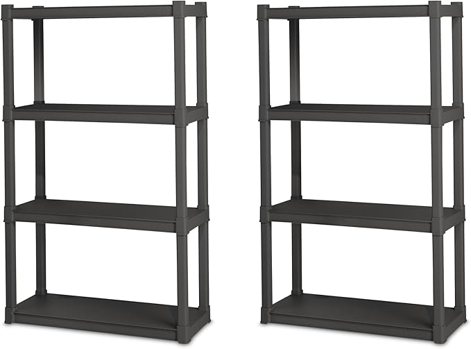 Sterilite 2-Pack 4 Shelf Unit, Heavy-Duty Shelving Storage and Utility Rack - Standing Plastic Organizer Shelves for Kitchen,