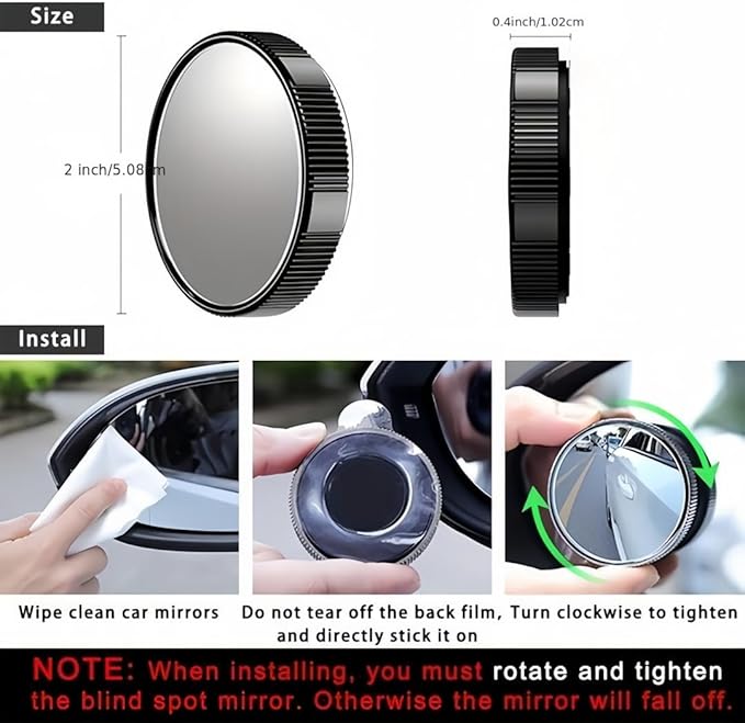 2pc Car Blind Spot Rearview Mirror 2-inch Reusable Circular High-Definition Glass Convex 360° Wide-Angle Side Rearview Mirror with Suction Cup for SUV & Truck Universal Type Black - Blindspotmirrors