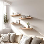 PHPH Wood Floating Shelves for Wall, Wooden Wall Shelves for Bedroom, Set of 6 Light Brown 17 Inch