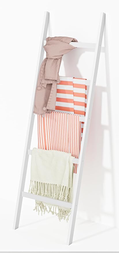 WTZ Bamboo Blanket Ladder, 5-Layer Towel Racks, Blanket Holder with Anti-Slip Construction Home Decor, Decorative Blanket, Qu