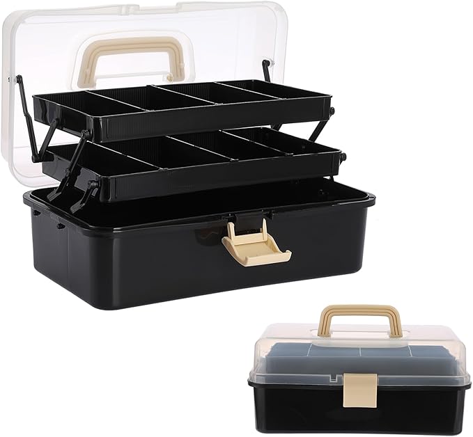 BTSKY 3-Layer Plastic Dividing Storage Box Craft Organizer with Adjustable Spacers Portable Handled Art Supply Organizer Mult