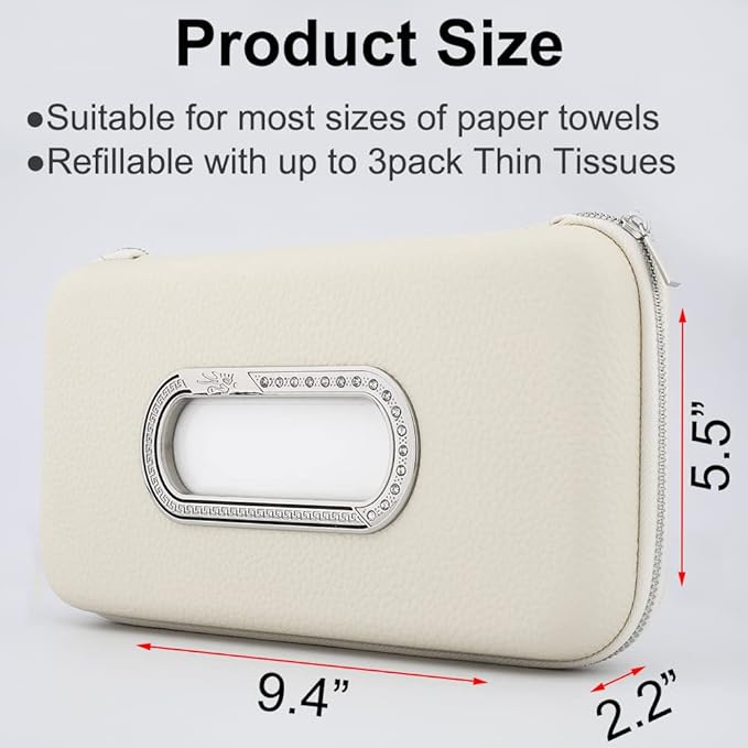 Car Tissue Holder, Sun Visor Napkin Holder, Car Visor Tissue Holder, Luxury PU Leather Backseat Tissue Case Holder (Beige)