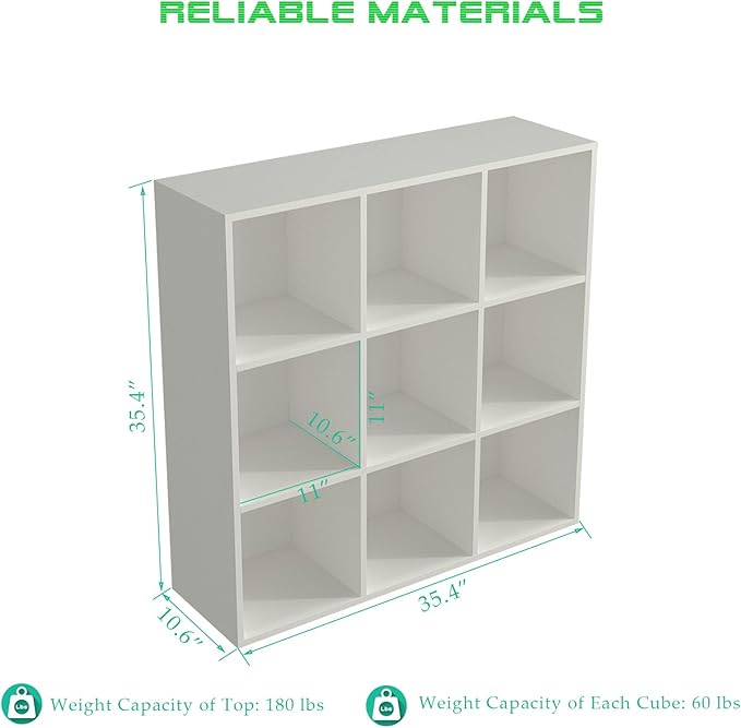 OSCHF 9-Cube Storage Shelf Bookcase - Wooden 3-Tier Floor Standing Open Bookshelf for Home and Office, Display Cabinet, Warm 