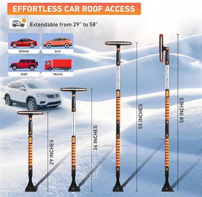 EcoNour 55" Telescopic Snow Brush and Ice Scraper for Car Windshield & Windows | 270° Rotating Snow Broom with Squeegee | Extendable Snow Removal Brush for SUV, Truck, and Car