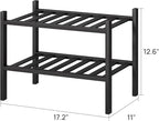 viewcare Black Small Shoe Rack for Entryway,2-Tier Bamboo Shoe Organizer for Hallway Closet, Free Standing Shoe Racks for Ind