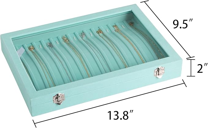 Frebeauty 15 Hooks Necklace Tray Velvet Neckalce Organizer with Clear Lid Lockable Necklace Holder Box Jewelry Organizer for 