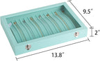 Frebeauty 15 Hooks Necklace Tray Velvet Neckalce Organizer with Clear Lid Lockable Necklace Holder Box Jewelry Organizer for 
