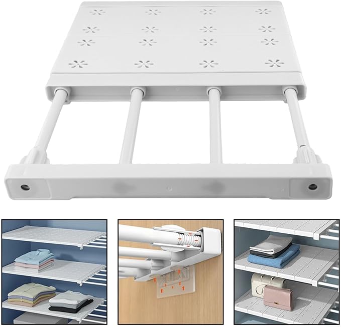 Adjustable Wardrobe Partition Rack – Telescopic Closet Divider Shelf for Organizing Clothes, Shoes & Accessories, Plastic + C