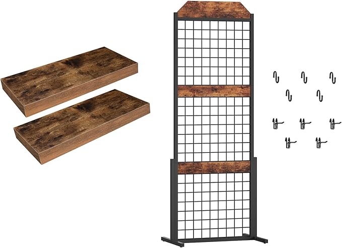 HOOBRO Floating Shelves for Wall, Grid Wall Panel 1.7' x 5.6' Ft Grid Display Rack, Wall Mounted Shelf, Gridwall Panel Displa