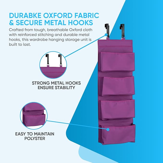 YNR Over Door Storage with 4 Pockets Strong and Durable, Hanging Wardrobe Storage Organiser Practical and Spacious, Hanging S