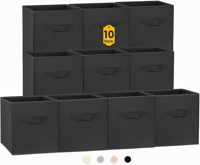 Criusia Storage Cubes, 11 Inch Clothes Storage Bins for Shelves Closet (10 Pack), Fabric Collapsible Storage Bins with Dual H