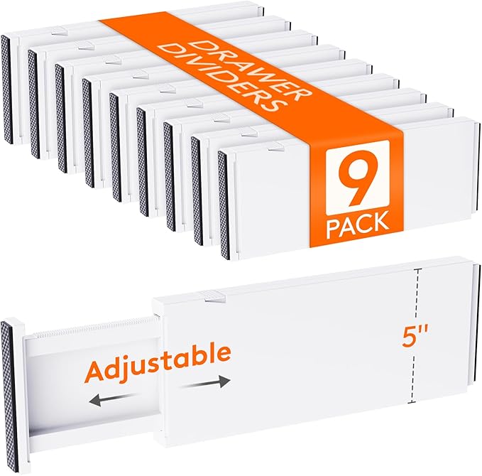 Lifewit 9 Pack 5" High Drawer Dividers 34-56cm/13.5-22" Adjustable Drawer Organizer for Clothes/Utensils, Expandable Drawer S