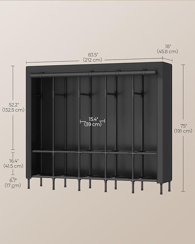 SONGMICS Wardrobe Closet, 83.5 Inch Large Capacity Portable Closet, Clothing Rack, 25 mm Dia,Thick Steel Tubes, Clothes Organ