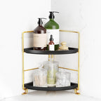 FSyueyun 2-Tier Corner Bathroom Counter Organizer, Tool-Less Installation Vanity Shelf Small Plastics Countertop Makeup Tray 