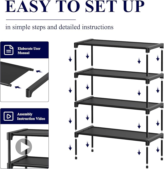 Kitsure Shoe Rack - Non-Woven Shoe Rack Shelf, Shoe Organizer for Closet, Entryway, Garage & Corridor, Stackable Shoe Shelves