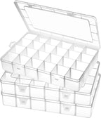 Gbivbe Large 24 Grids Plastic Organizer Box Adjustable Dividers,Clear Storage Box for Jewelry, Art DIY Crafts, Washi Tapes, B