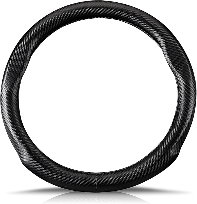 Ergocar Carbon Fiber Material Steering Wheel Cover Anti-Slip Breathable Sweat Absorbent Fashionable Sport Steering Wheel Sleeve for the Round Shape with Diameter of 15"（37.5-38cm）-Black