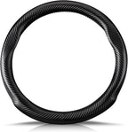 Ergocar Carbon Fiber Material Steering Wheel Cover Anti-Slip Breathable Sweat Absorbent Fashionable Sport Steering Wheel Sleeve for the Round Shape with Diameter of 15"（37.5-38cm）-Black