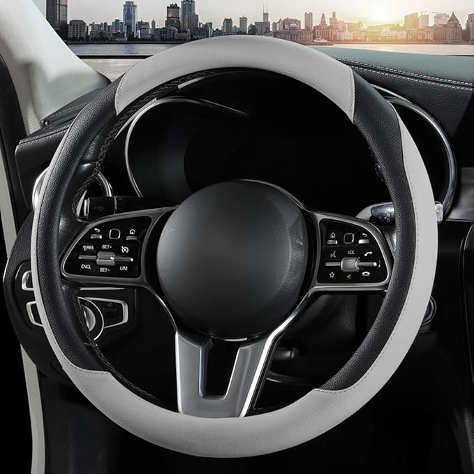Car Steering Wheel Cover, Microfiber Leather Steering Wheel Cover Universal Fit 14.5-15 inch Anti-Slip Comfortable Breathable