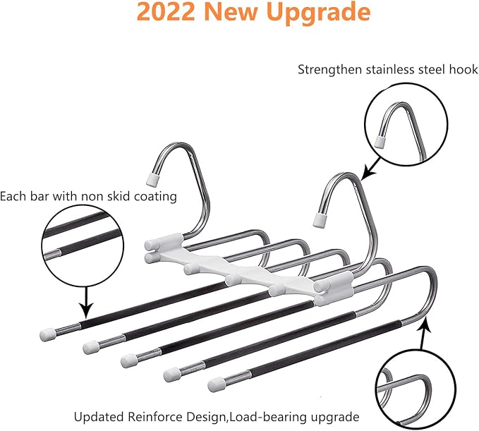 Upgrade Azeroth Pants Hangers 4 Pack Space Saving S-Type Stainless Steel Clothes Pants Hangers,Anti-Slip Design,Clothes Close