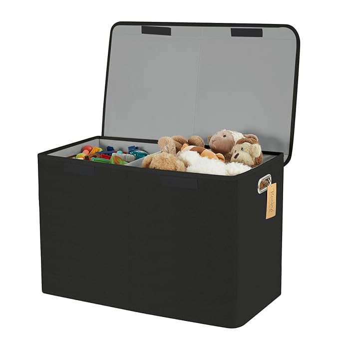 Large Toy Storage Box with Lid, Collapsible Toys Storage Organizer Bins with Dividers and Handles, Storage Chest Bin for Kids