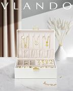 VLANDO Jewelry Box for Women, Gift for Women Girls,2 Layer Jewelry Box,Large Jewelry Organizer for Women Removable Jewelery T