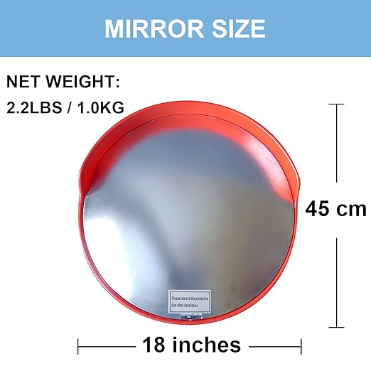 18" Convex Mirror for Pole, 18 Inch Orange Driveway Traffic Mirror for Blind Spot, Wide View Security Mirrors for Warehouse, Garage, Office Indoor Outdoor