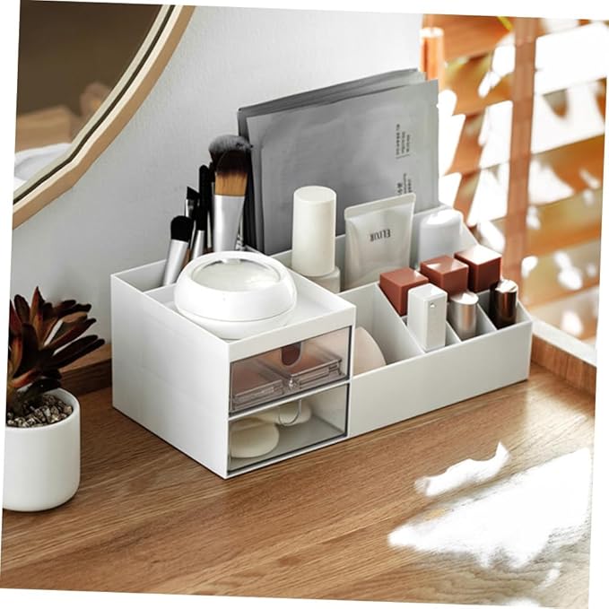 Angoily White Makeup Organizer Large Desk Organizers and Storage Rotating Cosmetic Storage Box Space-Saving