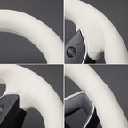 MEWANT Hand Stitched White Leather Steering Wheel Cover for Tesla Model 3 Highland 2023 2024 2025