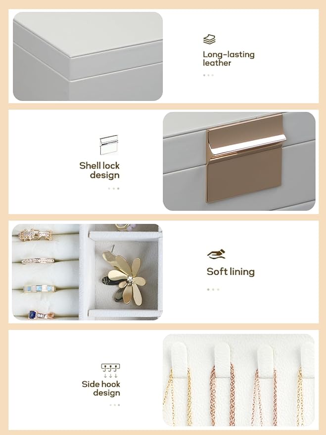 BOOVO Jewelry Boxes for Women, White and Black 6 Layer Large Jewelry Box for Necklace, Bracelet, Earrings, Rings Storage, Jew
