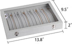 Frebeauty 15 Hooks Necklace Tray Velvet Neckalce Organizer with Clear Lid Lockable Necklace Holder Box Jewelry Organizer for 