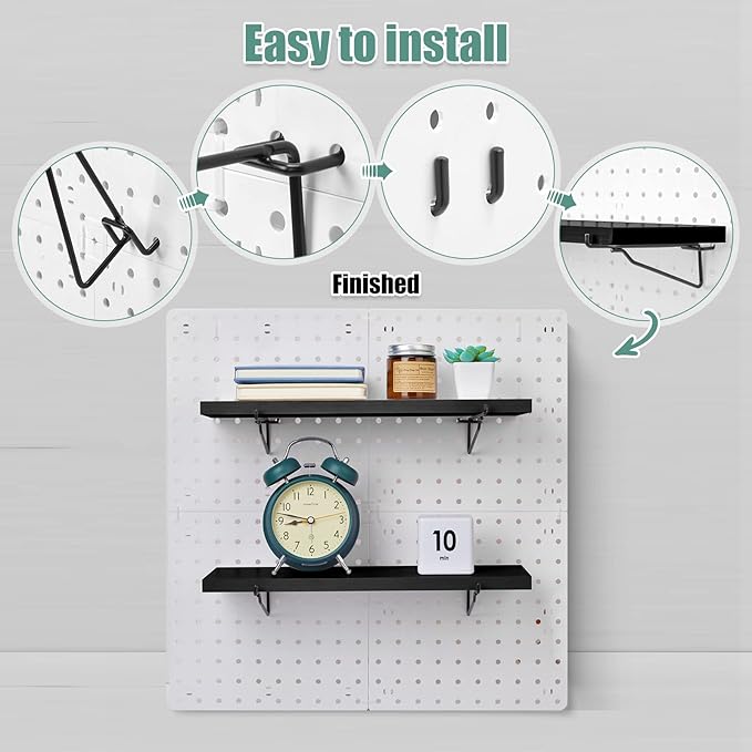 Qunclay 8 Pack Pegboard Shelf Set Wooden Shelves with Metal Brackets Hook Wall Pegboard Shelving Heavy Duty Accessories for C