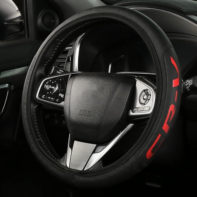 Leather Steering Wheel Cover Compatible with CR-V Universal Size(red)