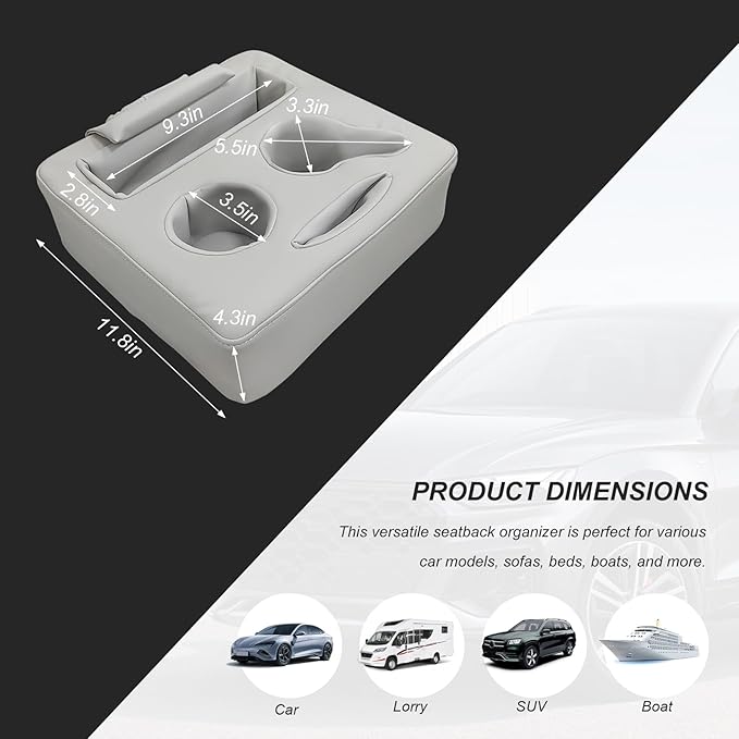 Sun Walker Back Seat Cup Holder for Car, Waterproof Rear Seat Organizer Expander Tray to Store Phone Drink Snack, Universal L