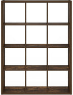 Furinno Cubicle Book Shelf, 12-Cube Bookshelf, Extra Thick Frame Reversible Bookcase with Open Back, 14.6" x 44" x 58", for L