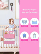Hanging Diaper Organizer for Bassinet/Crib/Playpen/Playard – Hold 80+ Diapers - Changing Table Diaper Holder Attachment Acces