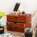 Wooden Storage Box Rustic Desktop Organizer with 3 Drawers Office Desk Accessories Shelf Small Craft Storage Containers Apoth