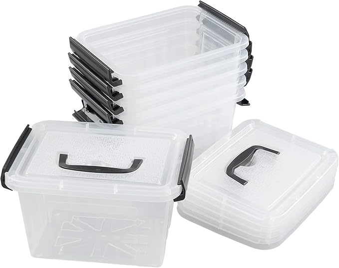 Farmoon 3.5 Quart Clear Storage Bin, Small Plastic Stackable Box/Cotainer with Lid and Black Handle, 6 Packs