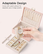 VLANDO 2 Layer Jewelry Box Large Jewelry Organizer for Mothers Day Mom Gifts Jewelery Tray with Watch Pillow for Necklace Ear