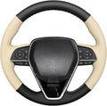 MEWANT Breathable Beige + Black Microfiber Leather DIY Car Steering Wheel Cover for Toyota Camry 2018-2019 / Toyota Avalon 2019 / Toyota Corolla 2019-2020 / Toyota RAV4 2019