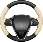 MEWANT Breathable Beige + Black Microfiber Leather DIY Car Steering Wheel Cover for Toyota Camry 2018-2019 / Toyota Avalon 2019 / Toyota Corolla 2019-2020 / Toyota RAV4 2019