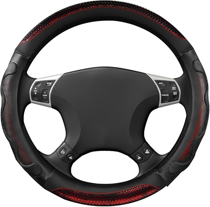 Yourkar Car Steering Wheel Cover, 15 Inch Leather Round Comfy Grip Steering Wheel Protector, Anti-Slip Steering Wheel Cover w