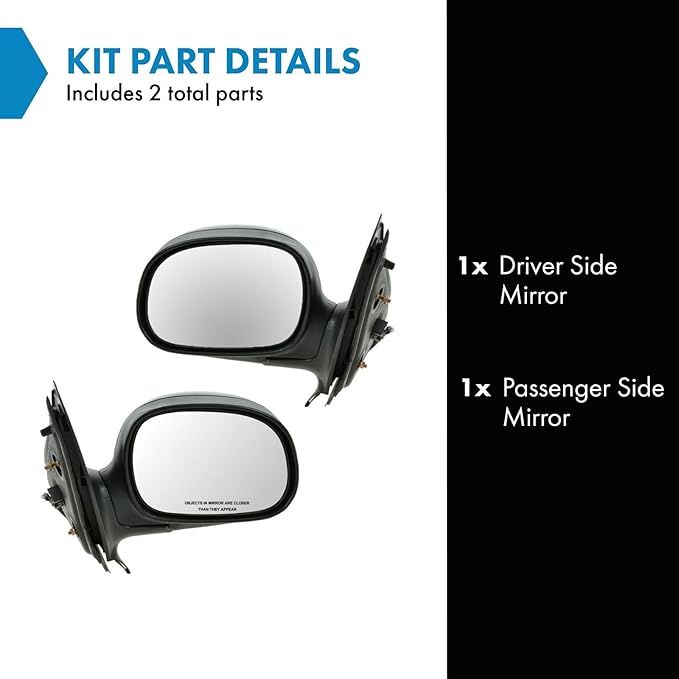 TRQ 2 Piece Driver and Passenger Side Mirror Assembly Set Manual Folding Electric Adjustment Non-Heated No Memory Black Compa